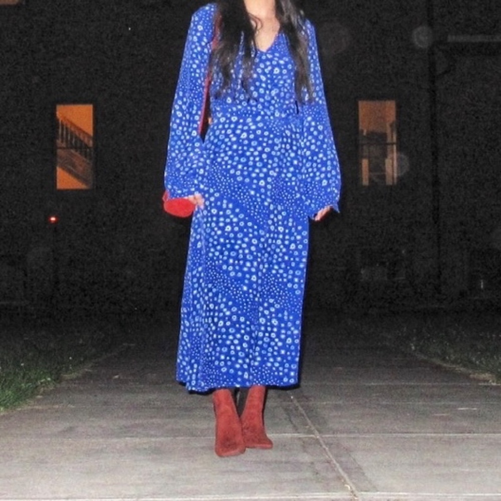 H&M Puff Sleeve Wrap Dress in Royal Blue - XS